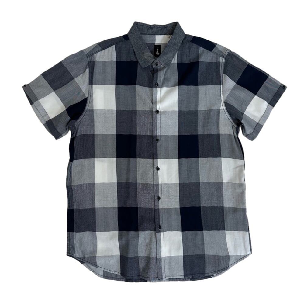 Howe Checkered Button Up Collar Dress Shirt Blue White Sz XL Casual Lightweight